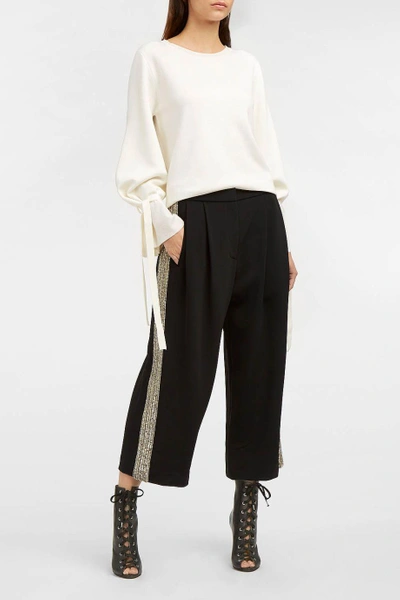 Shop Adam Lippes Crystal-embellished Cady Culottes