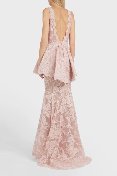 Shop Marchesa Couture Peplum Lace Gown In Pink