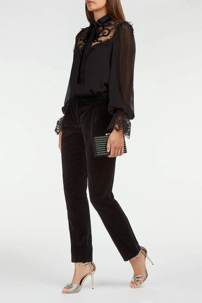 Elie Saab Satin-trimmed Velvet Tapered Trousers In Black