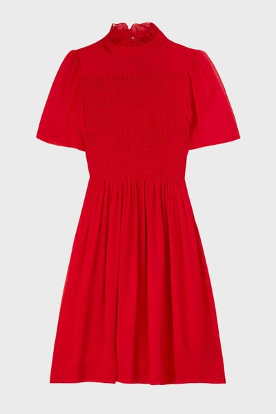 Shop Alexa Chung Smocked Chiffon Mini Dress