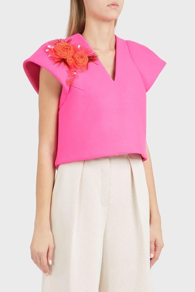 Shop Delpozo Embroidered Virgin Wool Over Shirt In Pink