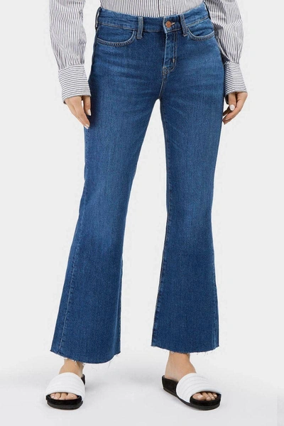 Shop M.i.h. Jeans Lou Cropped Frayed Flared Jeans In Blue