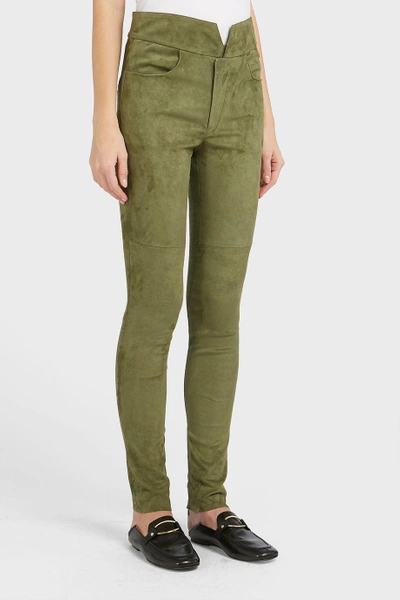 Shop Isabel Marant Eydie Suede Skinny Trousers In Green