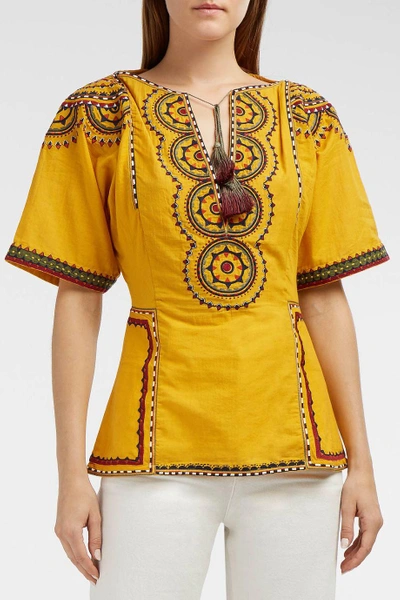 Talitha Masai Embroidered Cotton Top In Marigold