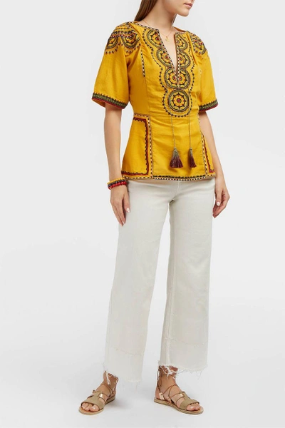 Shop Talitha Masai Embroidered Cotton Top In Marigold