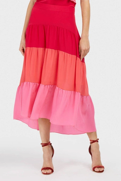 Shop Peter Pilotto Tiered Silk Crepe De Chine Skirt In Cerise, Pink And Coral