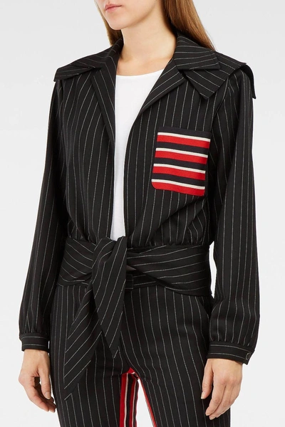 Shop Marco De Vincenzo Twill-panelled Pinstriped Stretch-wool Jacket