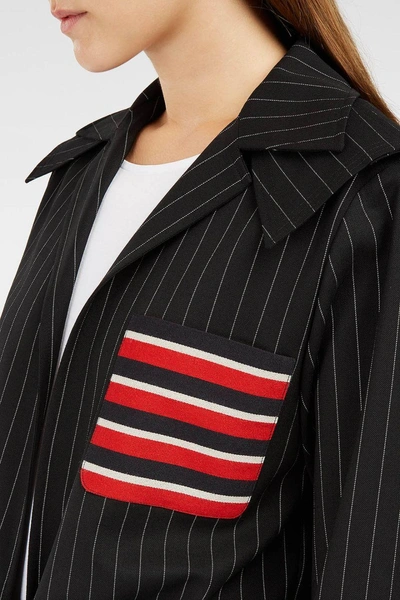 Shop Marco De Vincenzo Twill-panelled Pinstriped Stretch-wool Jacket