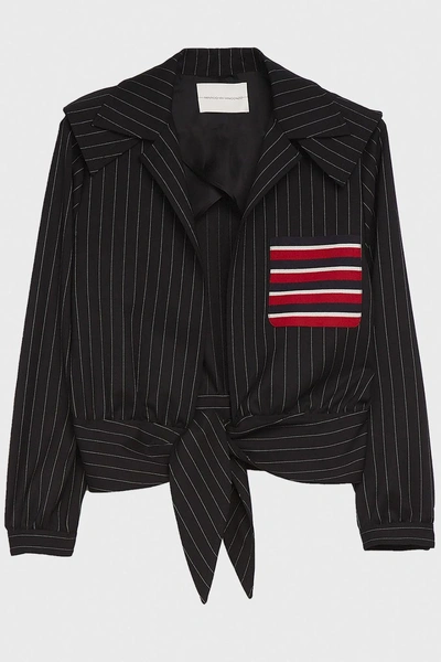 Shop Marco De Vincenzo Twill-panelled Pinstriped Stretch-wool Jacket