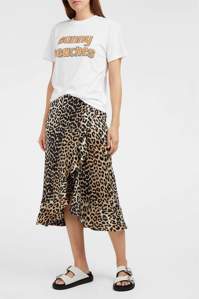 Ganni Dufort Ruffle-trimmed Leopard-print Stretch-silk Skirt | ModeSens