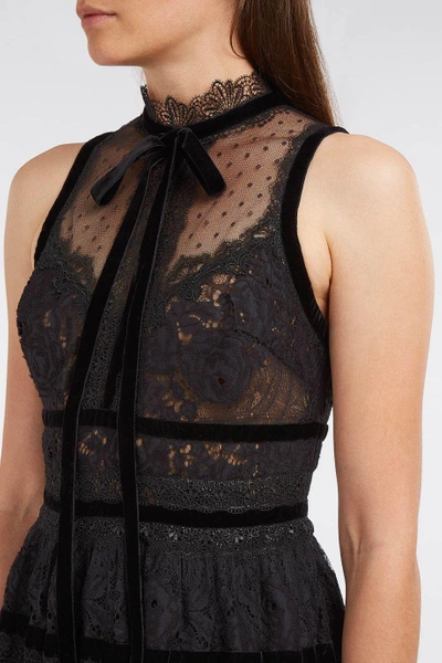 Shop Elie Saab Velvet-trimmed Tiered Lace Gown