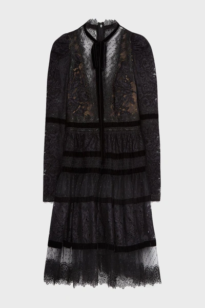 Elie Saab Velvet-trimmed Lace Mini Dress In Black | ModeSens