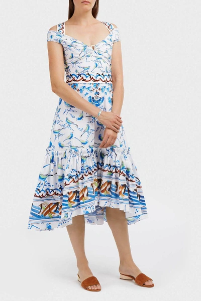 Shop Peter Pilotto Cold-shoulder Printed Cotton-poplin Dress