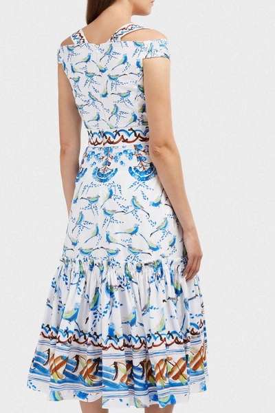 Shop Peter Pilotto Cold-shoulder Printed Cotton-poplin Dress