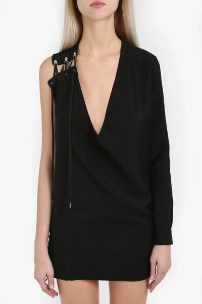 Shop Anthony Vaccarello Lace Up One Sleeve Dress