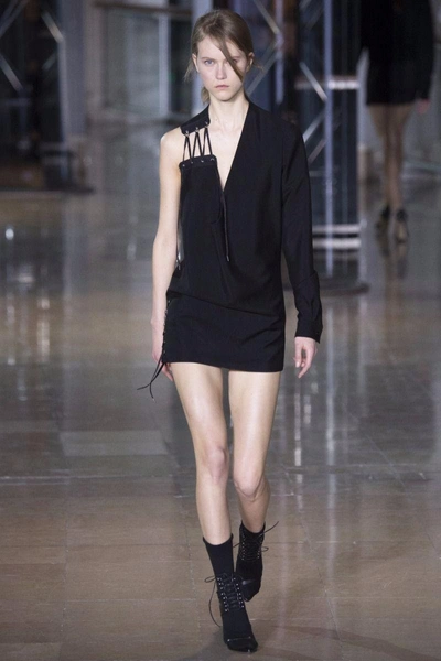 Shop Anthony Vaccarello Lace Up One Sleeve Dress
