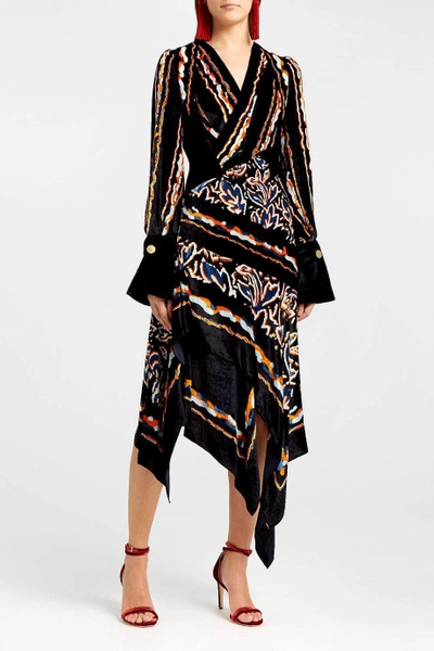 Shop Peter Pilotto Asymmetric Printed Velvet Dress In Multicoloured