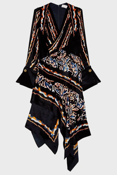Shop Peter Pilotto Asymmetric Printed Velvet Dress In Multicoloured