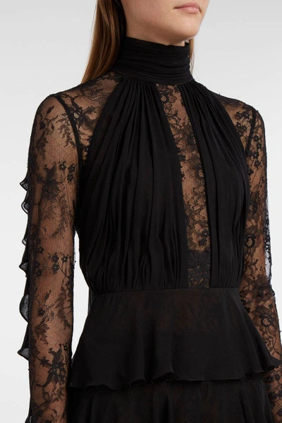 Shop Elie Saab Tiered Silk-chiffon And Lace Gown