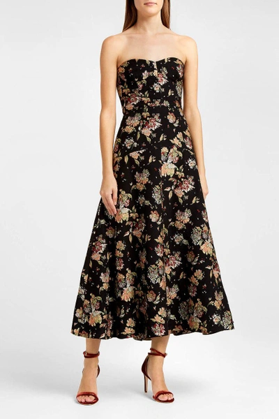 Rochas Floral-jacquard Strapless Dress In Black Multi