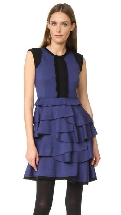 Shop Amelia Toro Sleeveless Ruffle Dress In Blue/black