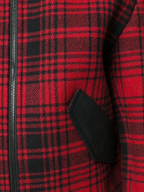 tommy hilfiger red & black wool blend plaid coat