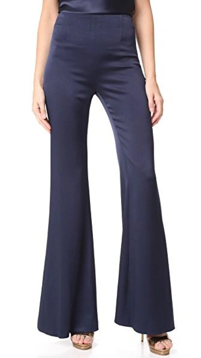Shop Galvan High Waisted Satin Trousers In Midnight