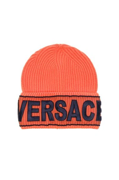 Shop Versace Logo Beanie In Orange