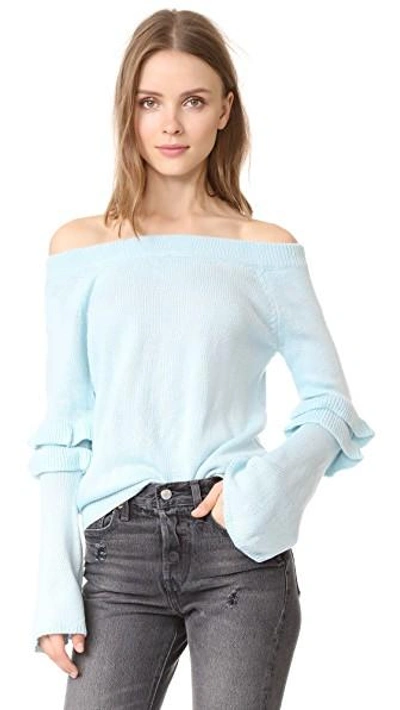 Shop After Market Off Shoulder Ruffle Sweater In Light Blue