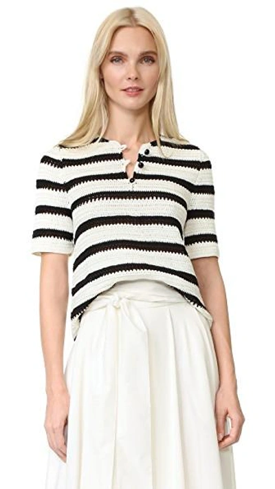 Shop Novis Crochet Stripe Top In Black/white