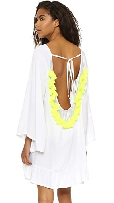 Shop Sundress Indiana Basic Short Beach Dress In White/neon Yellow