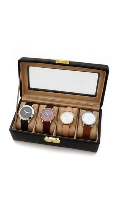 Shop Gift Boutique Genuine Leather 4 Watch Case In Black