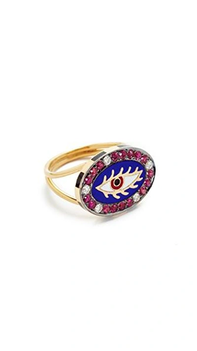 Shop Holly Dyment 18k Gold Americana Blue Eye Ring