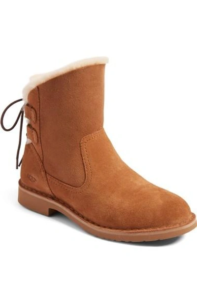 Ugg Naiyah Lace-back Genuine Shearling Boot In Chestnut Suede | ModeSens