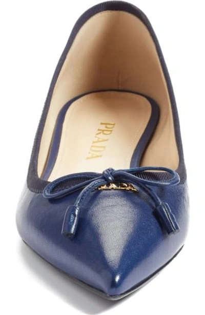Shop Prada Pointy Toe Flat In Royal Blue