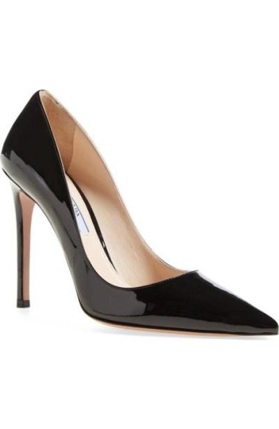 Shop Prada Pointy Toe Pump In Black Patent