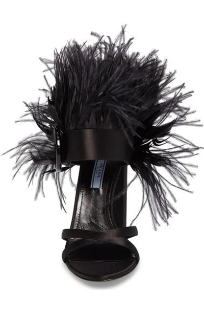 Shop Prada Feather Block Heel Sandal In Black Satin