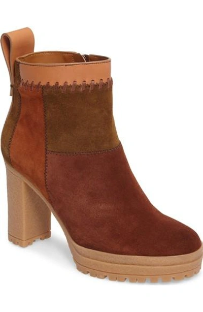 Shop See By Chloé Polina Patchwork Bootie In Brown Multi