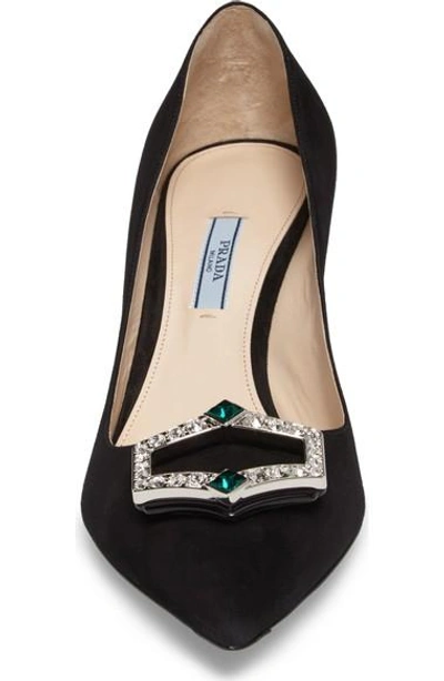 Shop Prada Crystal Brooch Pump In Black