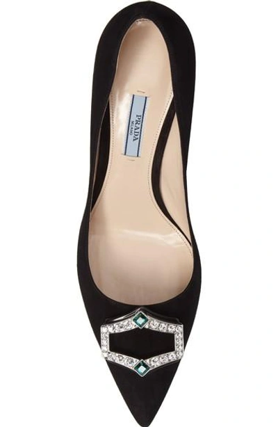 Shop Prada Crystal Brooch Pump In Black