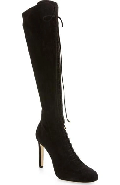 Shop Jimmy Choo Desiree Lace Up Knee High Boot In Black