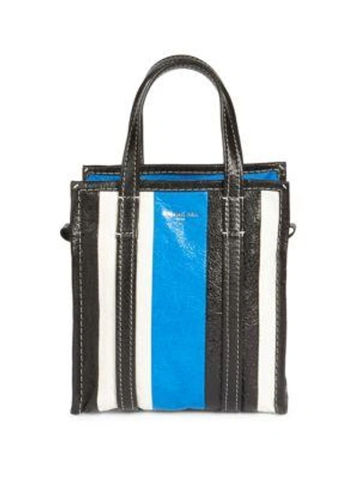 Shop Balenciaga Extra Small Bazar Stripe Shopper In Cobalt