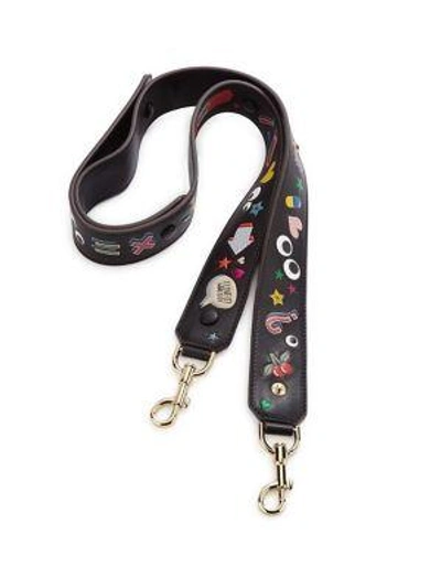 Shop Anya Hindmarch Wink Stickers Leather Guitar Shoulder Strap In Black