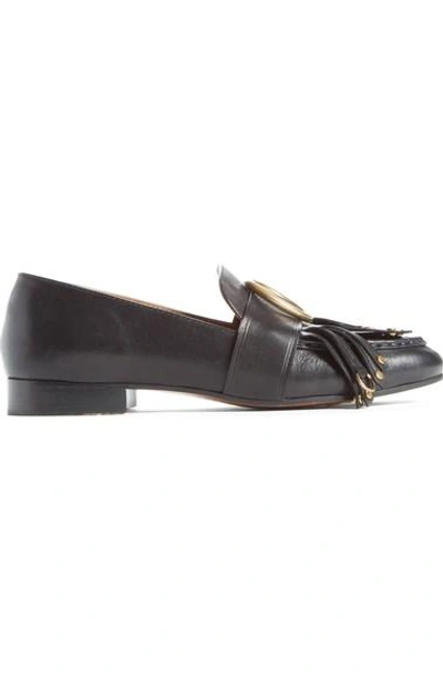 Shop Chloé Olly Fringe Flat In Black