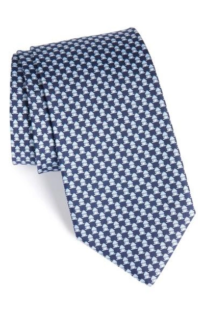 Shop Ferragamo Frog Print Silk Tie In Blue