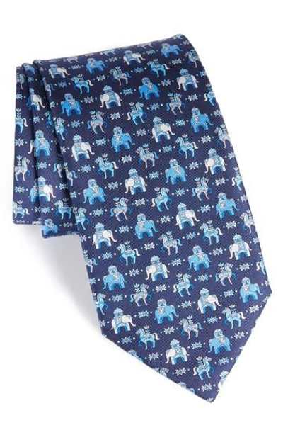 Shop Ferragamo Elephant & Horse Silk Tie In Marine Blue