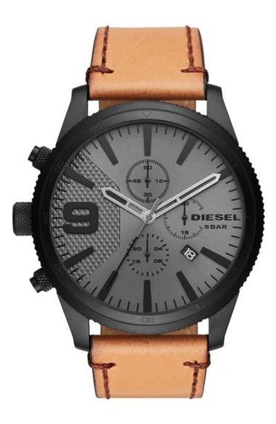 Shop Diesel Rasp Chronograph Leather Strap Watch, 50mm X 59mm In Ip Black