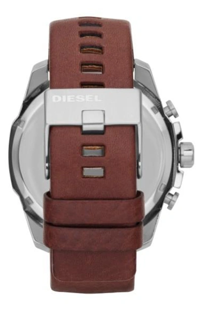 Shop Diesel 'mega Chief' Leather Strap Watch, 51mm In Brown/ Silver
