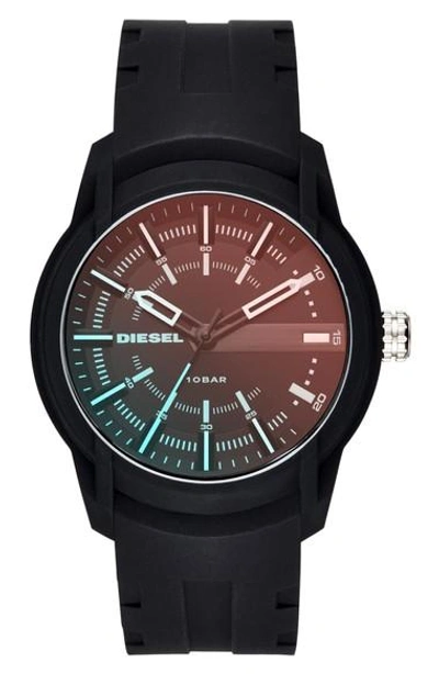 Shop Diesel Rasp Silicone Strap Watch, 45mm In Black/ Black