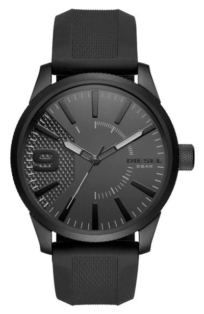 Shop Diesel Rasp Silicone Strap Watch, 46mm In Black/ Black